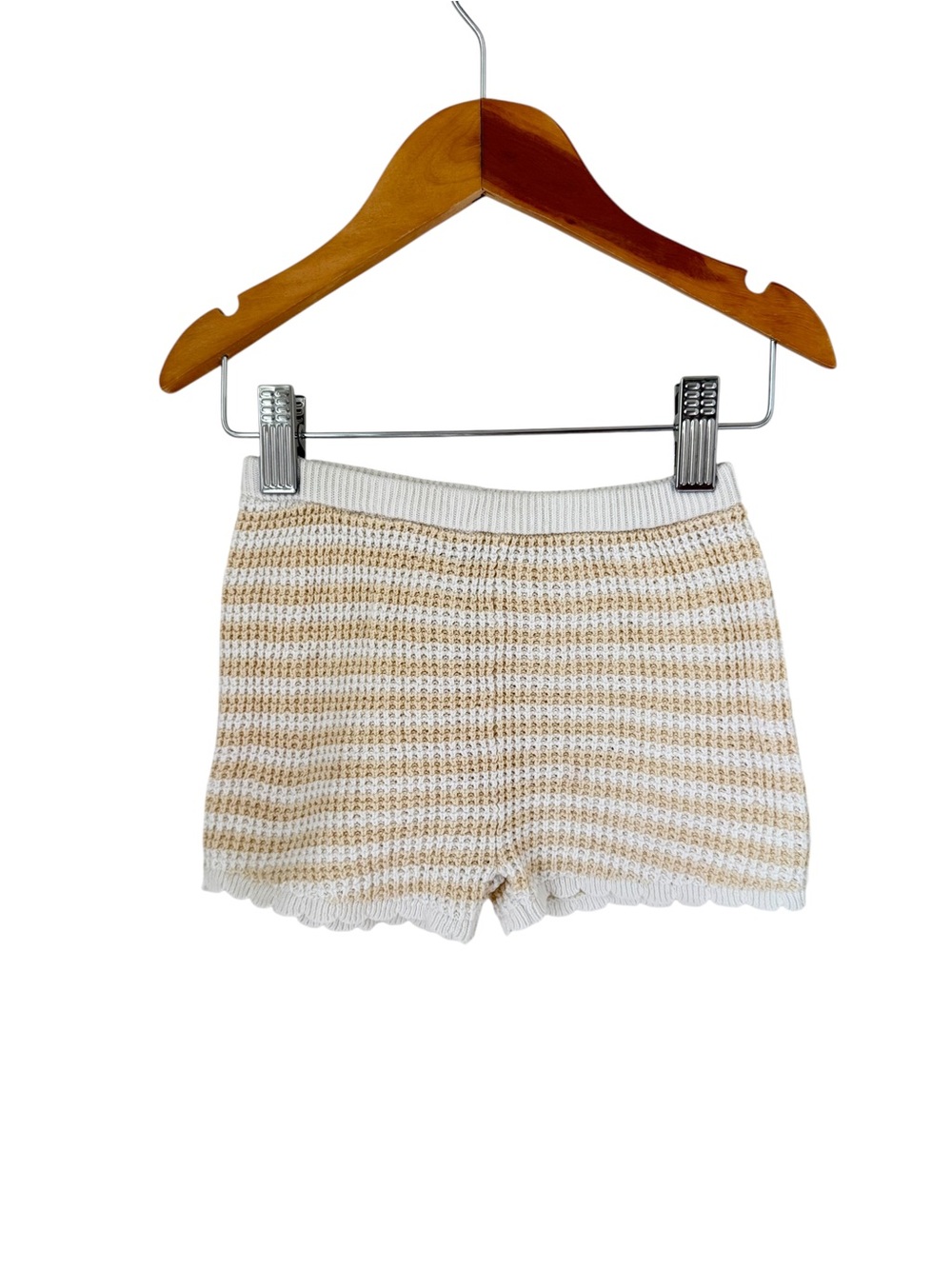 Striped Knit Shorts in White and Tan for Kids 12m